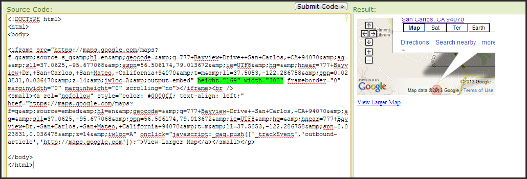 changing the size of the Google Maps source code