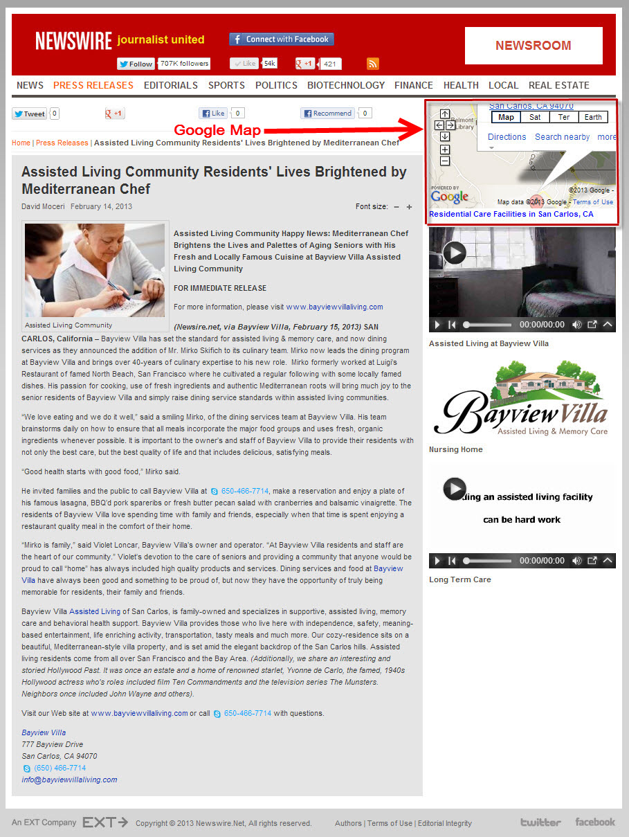 Press Release with Google Maps embedded